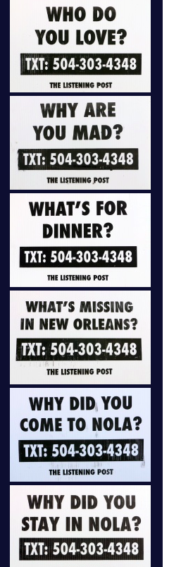 Screen shot of listeningpostnola's sidebar of questions asked around New Orleans.