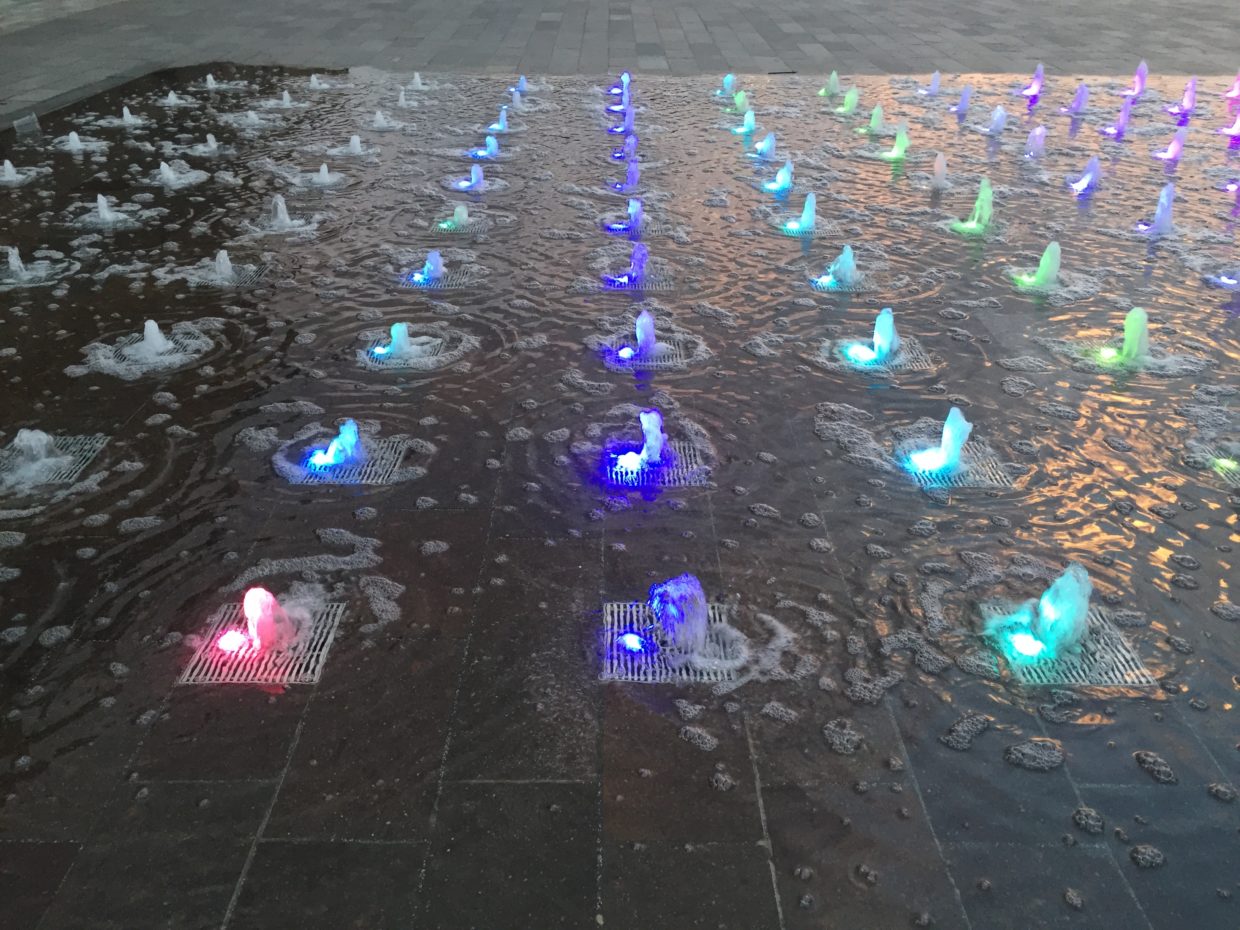 Picture of colored light fountain in soothing blues