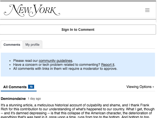 A screenshot of comments on New York magazine