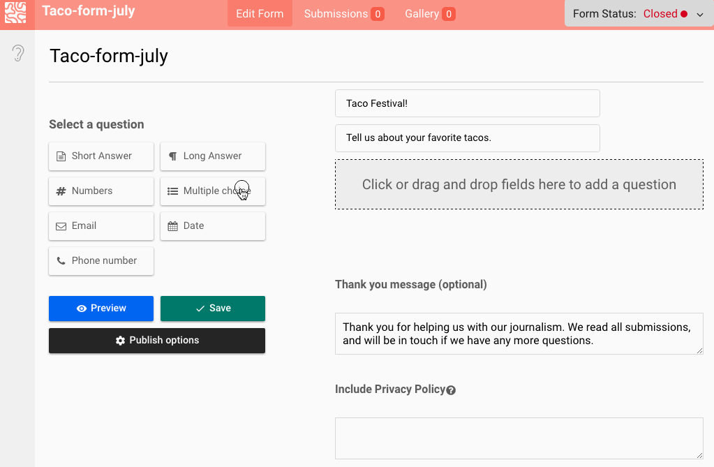 A gif of an Ask form