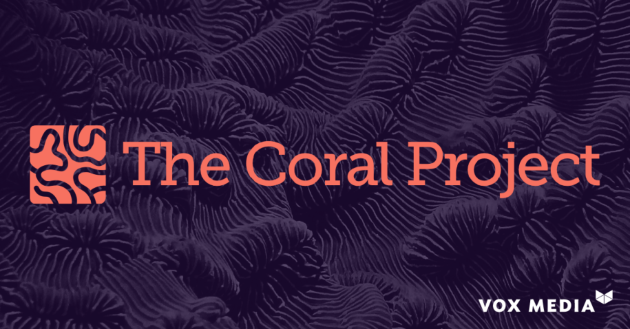 The Coral Project logo on a dark background with the Vox Media logo in the bottom right corner