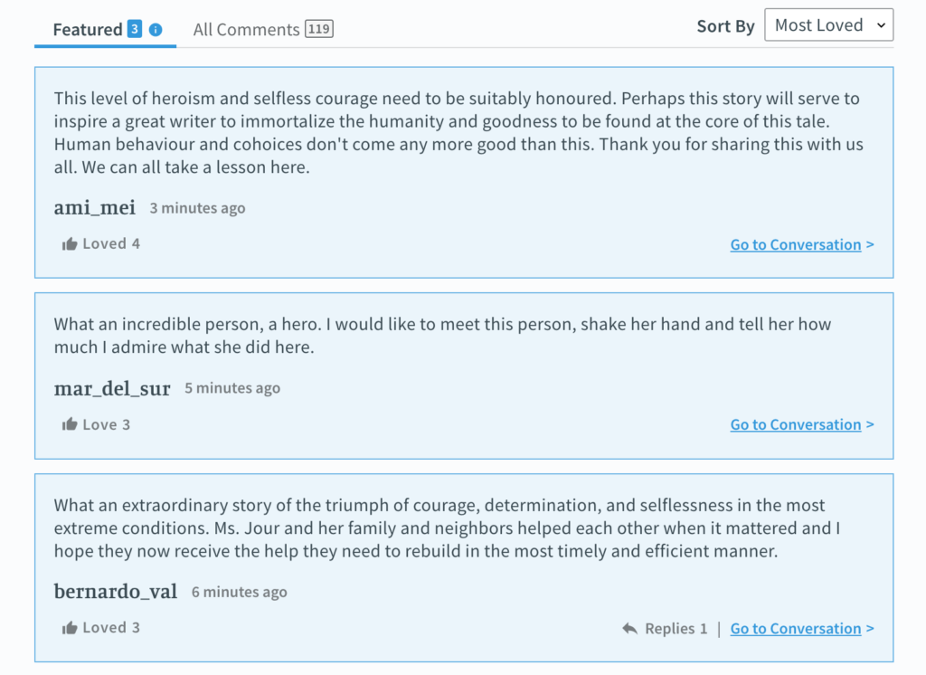 Screenshot of Featured Comments