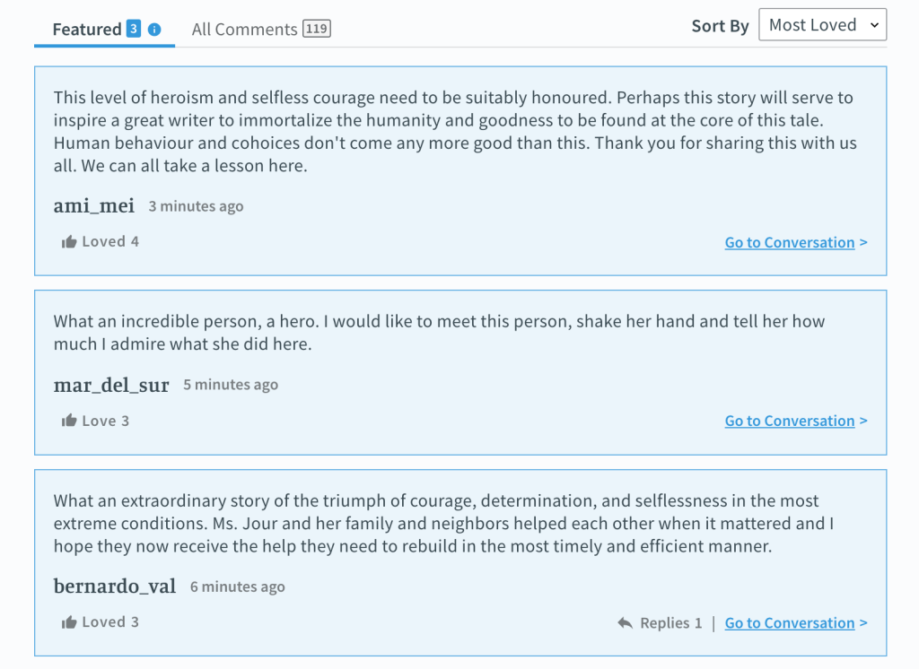 Screenshot of Featured Comments