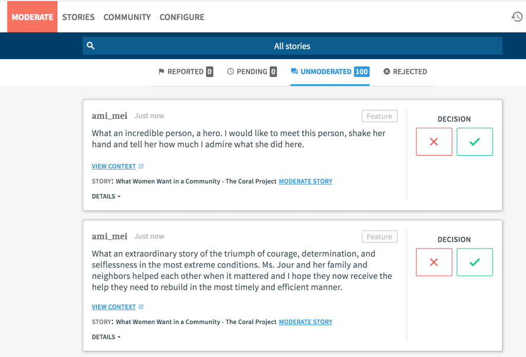 Screenshot of Moderation Queues